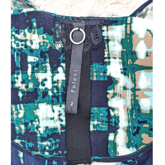 POLECI 100% Silk Abstract Print Surplice Faux Wrap Knee Length Dress, Fits 6/8 - Picture 6 of 12